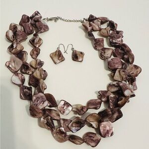 Women’s 3 Layer Keshi Peal Petal Necklace and drop earrings